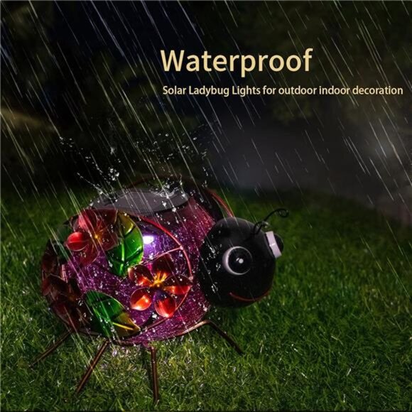 Solar Lantern, Waterproof LED Solar Lights Outdoor Ladybug Decorative Tabletop - Picture 4 of 8